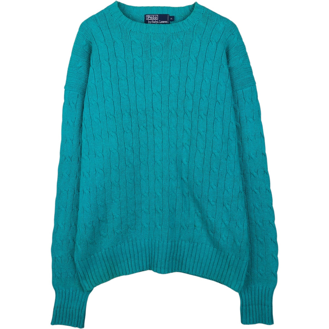 Ralph Lauren POLO by Ralph Lauren Cable Knit Cotton Sweater Men's XL cotton turquoise blue Vintage Second Hand