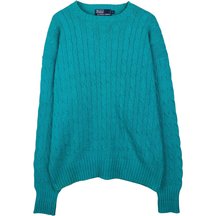 Ralph Lauren POLO by Ralph Lauren Cable Knit Cotton Sweater Men's XL cotton turquoise blue Vintage Second Hand