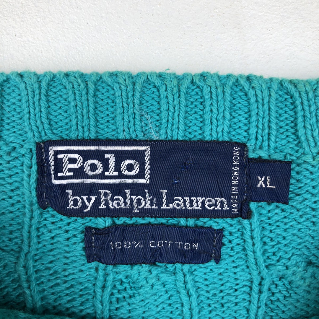 Ralph Lauren POLO by Ralph Lauren Cable Knit Cotton Sweater Men's XL cotton turquoise blue Vintage Second Hand
