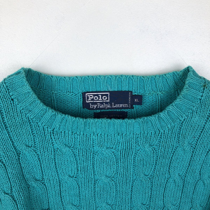 Ralph Lauren POLO by Ralph Lauren Cable Knit Cotton Sweater Men's XL cotton turquoise blue Vintage Second Hand