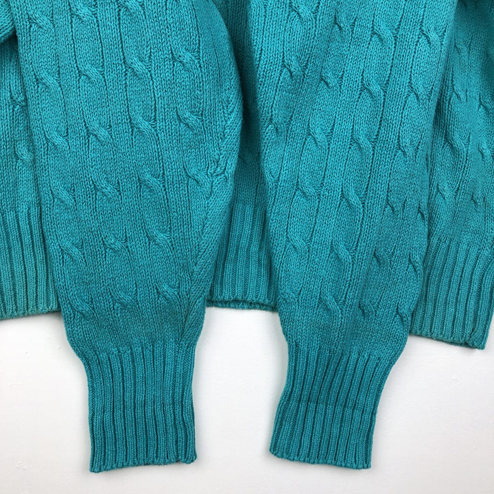Ralph Lauren POLO by Ralph Lauren Cable Knit Cotton Sweater Men's XL cotton turquoise blue Vintage Second Hand