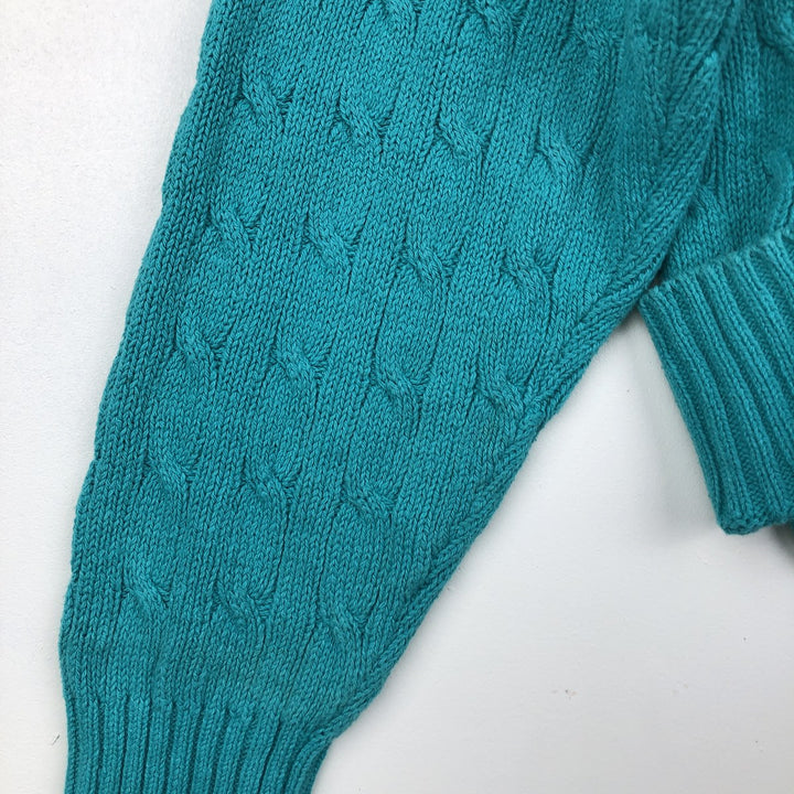 Ralph Lauren POLO by Ralph Lauren Cable Knit Cotton Sweater Men's XL cotton turquoise blue Vintage Second Hand