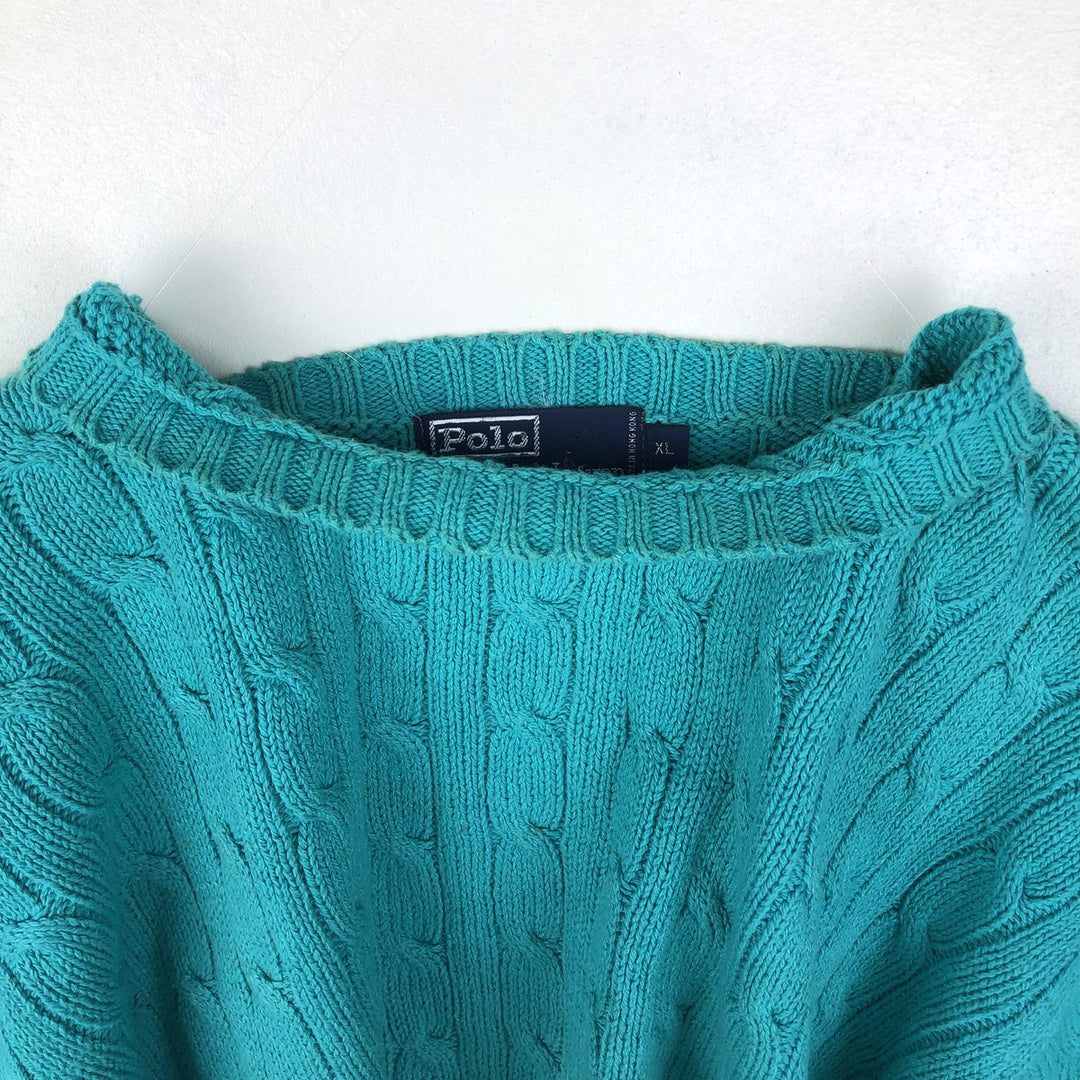 Ralph Lauren POLO by Ralph Lauren Cable Knit Cotton Sweater Men's XL cotton turquoise blue Vintage Second Hand