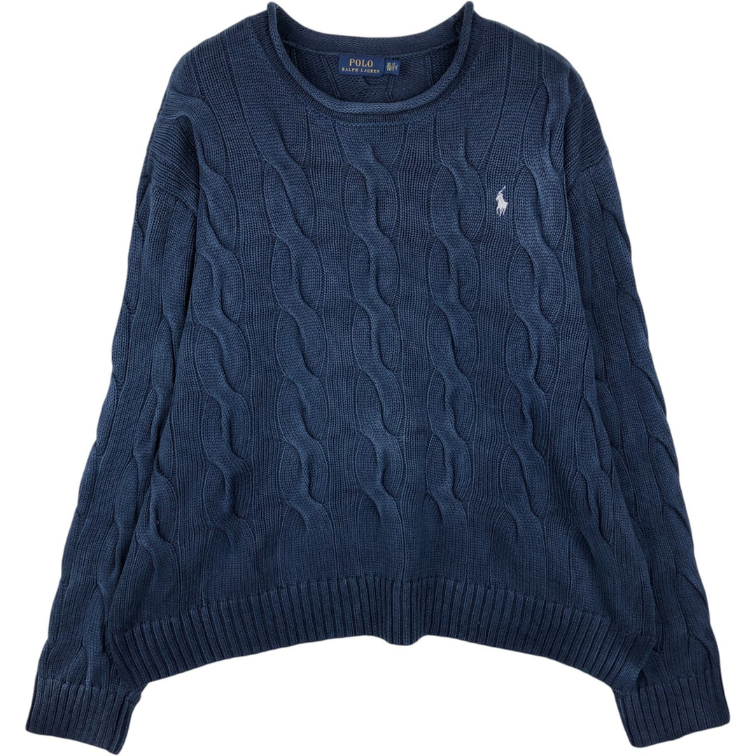 Ralph Lauren POLO RALPH LAUREN Roll Neck Cotton Knit Sweater, Men's Size XL (approx.) cotton navy blue type Vintage Second Hand