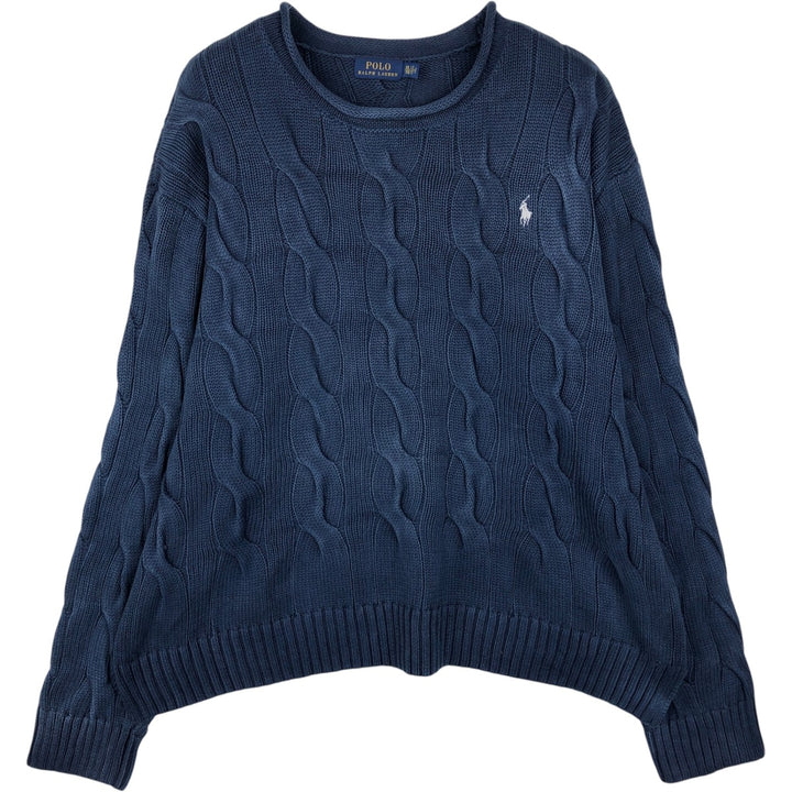 Ralph Lauren POLO RALPH LAUREN Roll Neck Cotton Knit Sweater, Men's Size XL (approx.) cotton navy blue type Vintage Second Hand