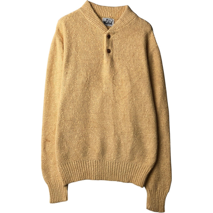 1970'S Woolrich Henley Neck Cotton Knit Sweater, Men's Size M (approx.), Vintage unclear yellow type Vintage Second Hand