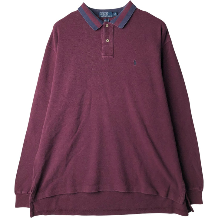 Ralph Lauren POLO by Ralph Lauren long sleeve polo shirt, men's size XXL cotton wine-red Vintage Second Hand