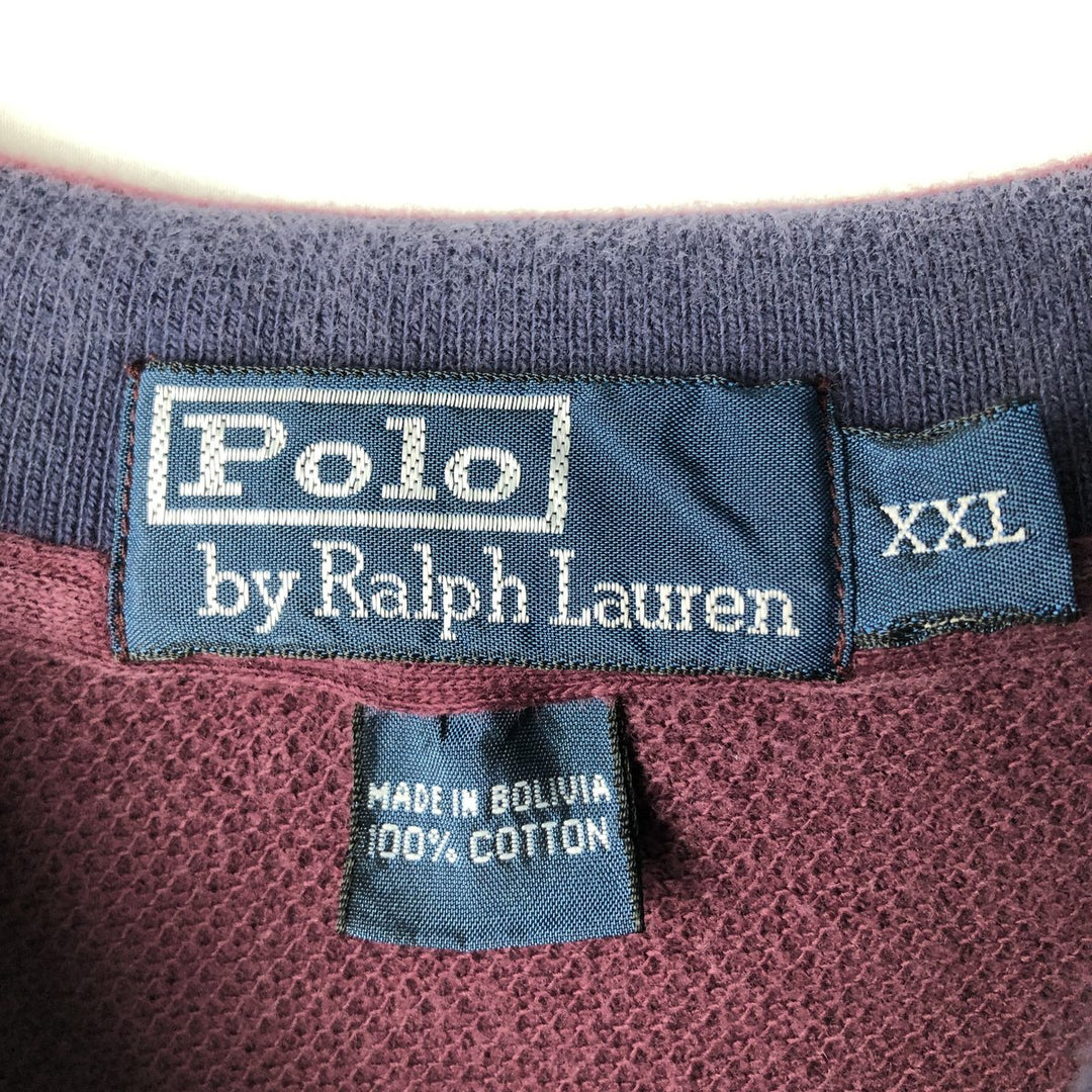 Ralph Lauren POLO by Ralph Lauren long sleeve polo shirt, men's size XXL cotton wine-red Vintage Second Hand