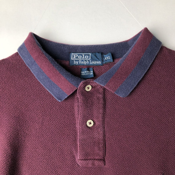 Ralph Lauren POLO by Ralph Lauren long sleeve polo shirt, men's size XXL cotton wine-red Vintage Second Hand