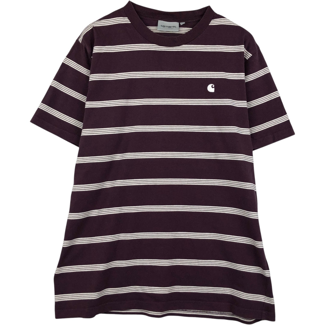 Carhartt WORK IN PROGRESS Short-Sleeve Striped T-Shirt, Men's Size L (approx.) cotton Purple type red-purple Vintage Second Hand