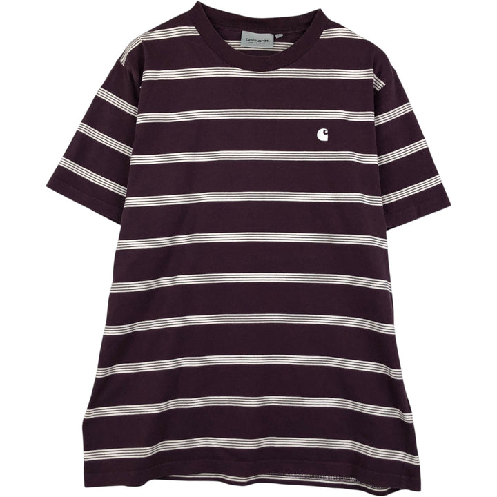 Carhartt WORK IN PROGRESS Short-Sleeve Striped T-Shirt, Men's Size L (approx.) cotton Purple type red-purple Vintage Second Hand