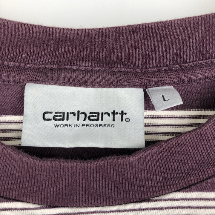 Carhartt WORK IN PROGRESS Short-Sleeve Striped T-Shirt, Men's Size L (approx.) cotton Purple type red-purple Vintage Second Hand