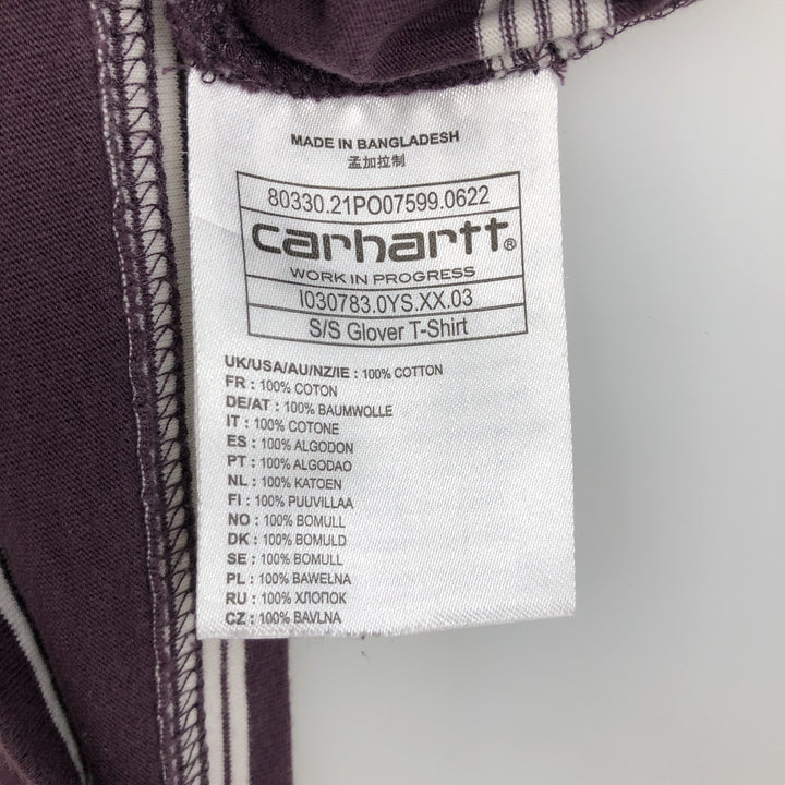 Carhartt WORK IN PROGRESS Short-Sleeve Striped T-Shirt, Men's Size L (approx.) cotton Purple type red-purple Vintage Second Hand