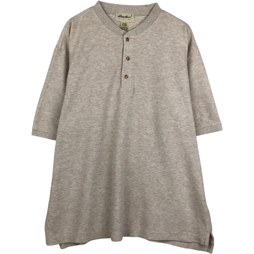 Eddie Bauer Henley neck short-sleeved T-shirt, men's size L (approx.) cotton Beige type Vintage Second Hand