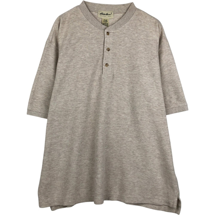 Eddie Bauer Henley neck short-sleeved T-shirt, men's size L (approx.) cotton Beige type Vintage Second Hand