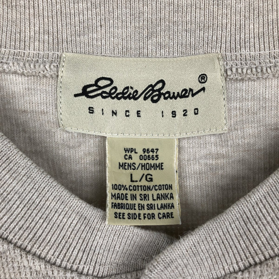 Eddie Bauer Henley neck short-sleeved T-shirt, men's size L (approx.) cotton Beige type Vintage Second Hand