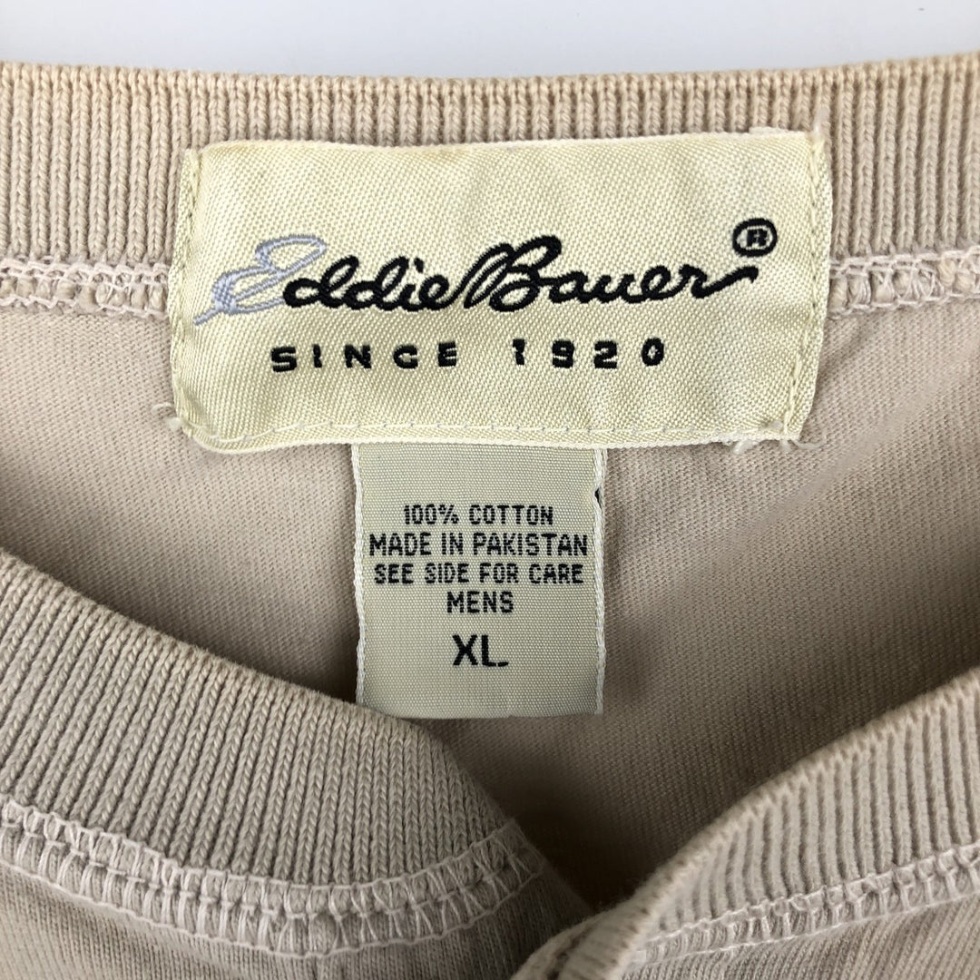 Eddie Bauer Henley neck short-sleeved T-shirt, men's size XL. cotton Beige type Vintage Second Hand