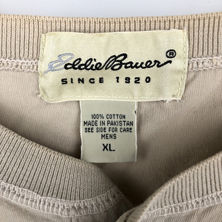 Eddie Bauer Henley neck short-sleeved T-shirt, men's size XL. cotton Beige type Vintage Second Hand