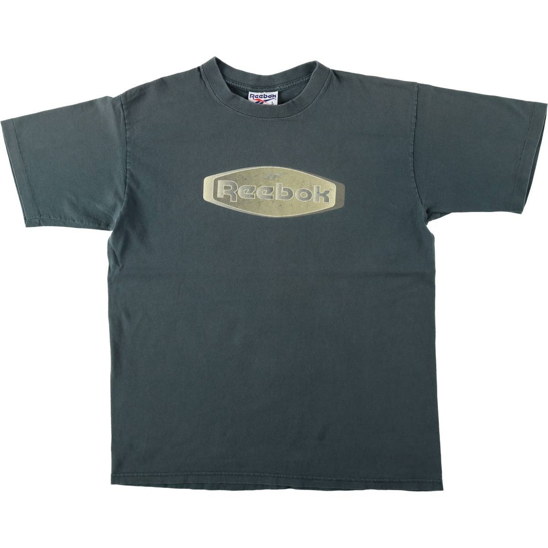 90'S Reebok Logo Print T-Shirt Made in USA Men's L Size Vintage cotton Khaki type Vintage Second Hand