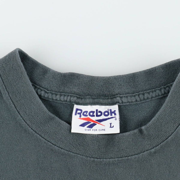 90'S Reebok Logo Print T-Shirt Made in USA Men's L Size Vintage cotton Khaki type Vintage Second Hand