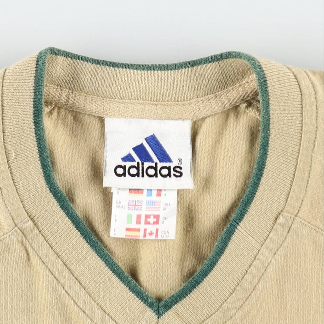 90'S Adidas V-neck T-shirt with a single logo, men's size M equivalent, vintage. cotton Beige type Vintage Second Hand