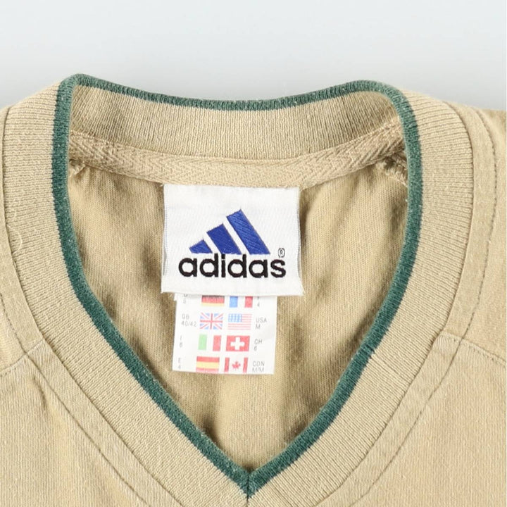 90'S Adidas V-neck T-shirt with a single logo, men's size M equivalent, vintage. cotton Beige type Vintage Second Hand