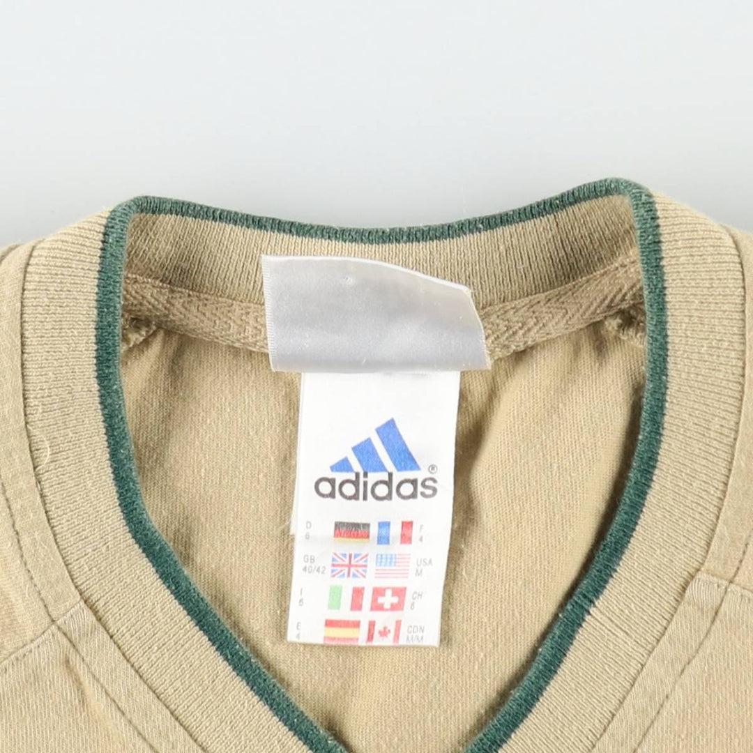 90'S Adidas V-neck T-shirt with a single logo, men's size M equivalent, vintage. cotton Beige type Vintage Second Hand