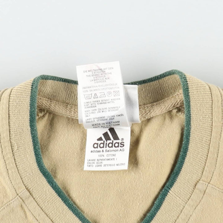 90'S Adidas V-neck T-shirt with a single logo, men's size M equivalent, vintage. cotton Beige type Vintage Second Hand