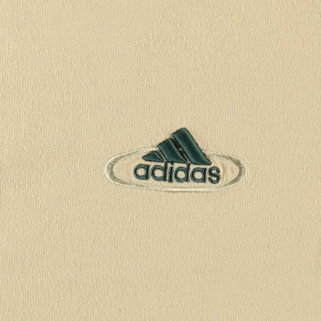 90'S Adidas V-neck T-shirt with a single logo, men's size M equivalent, vintage. cotton Beige type Vintage Second Hand