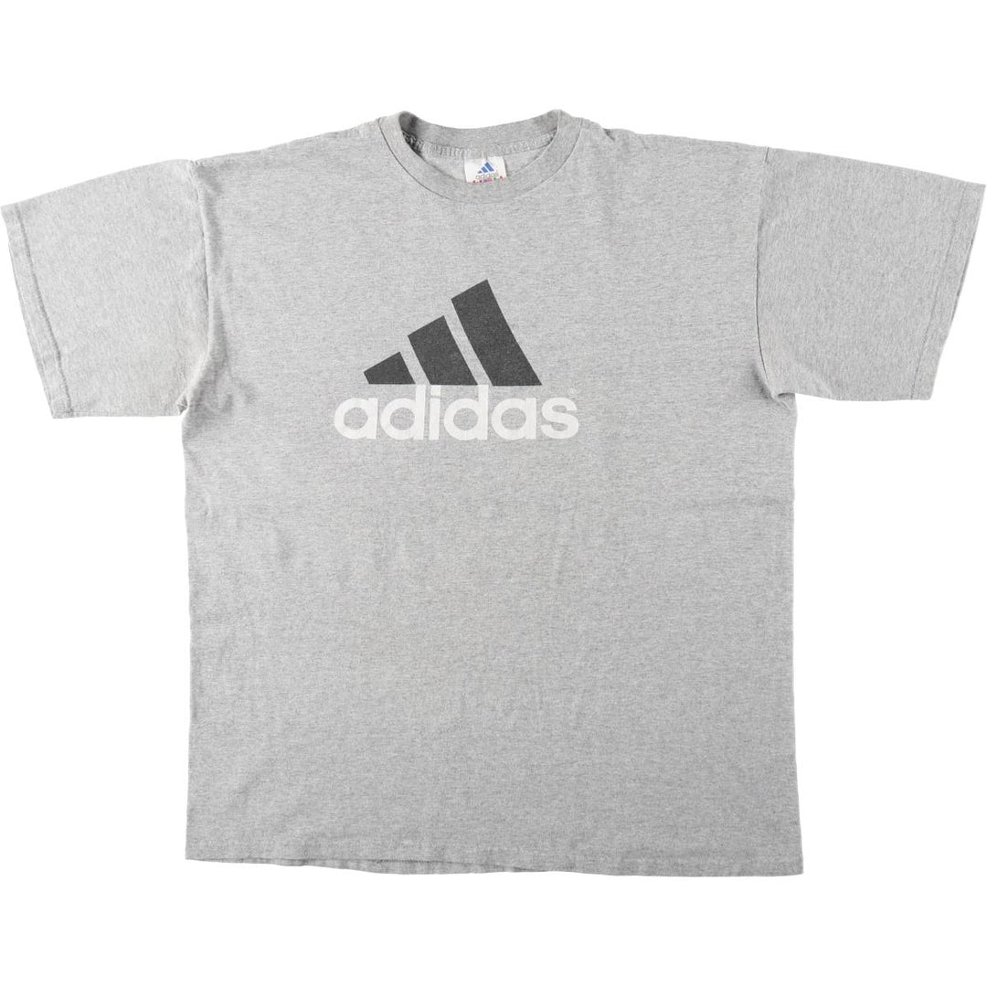 90'S Adidas logo print T-shirt, made in USA, men's size L, vintage cotton gray type Vintage Second Hand