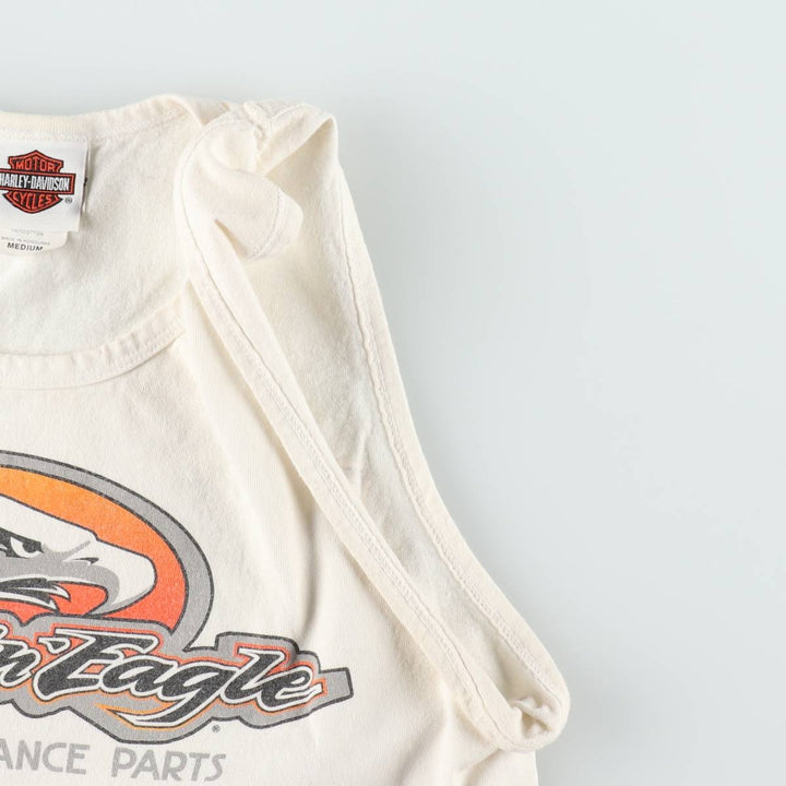 Harley-Davidson Eagle Pattern Sleeveless Motorcycle T-Shirt (Men's Size M) cotton white type Vintage Second Hand