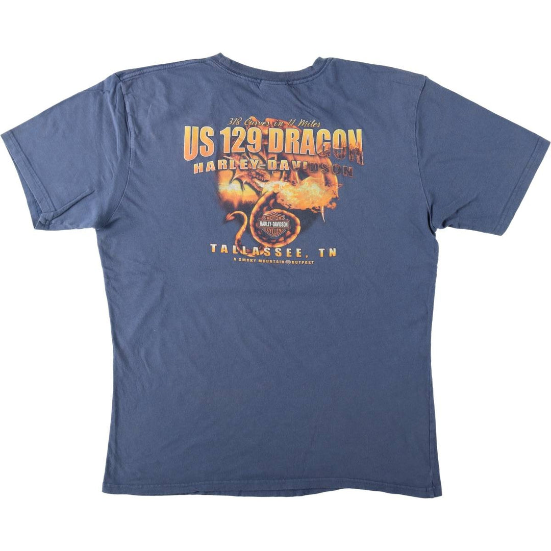 Harley-Davidson Dragon Pattern Motorcycle Bike T-shirt Men's XL cotton blue type Vintage Second Hand