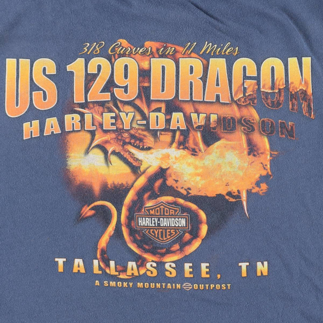 Harley-Davidson Dragon Pattern Motorcycle Bike T-shirt Men's XL cotton blue type Vintage Second Hand