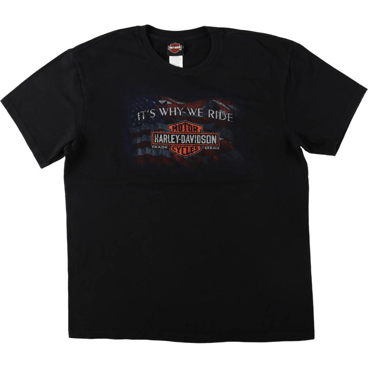 90'S Harley-Davidson Eagle Pattern American Flag Motorcycle T-Shirt, Made in USA, Men's XL (approx.) cotton black type Vintage Second Hand