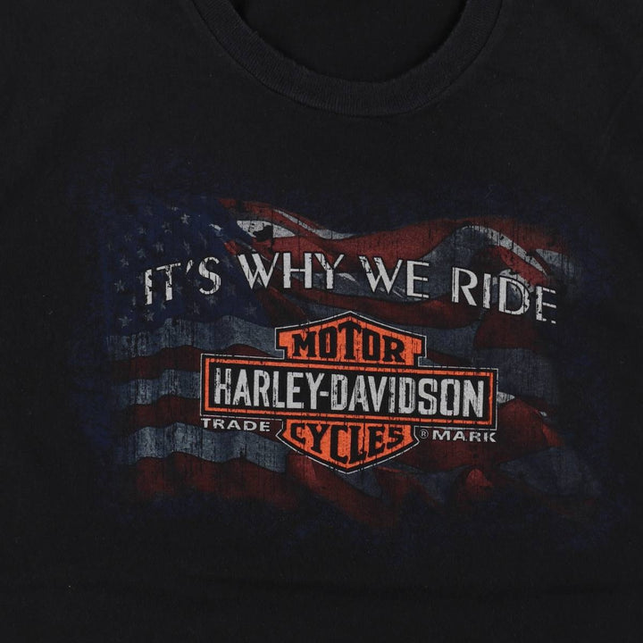 90'S Harley-Davidson Eagle Pattern American Flag Motorcycle T-Shirt, Made in USA, Men's XL (approx.) cotton black type Vintage Second Hand