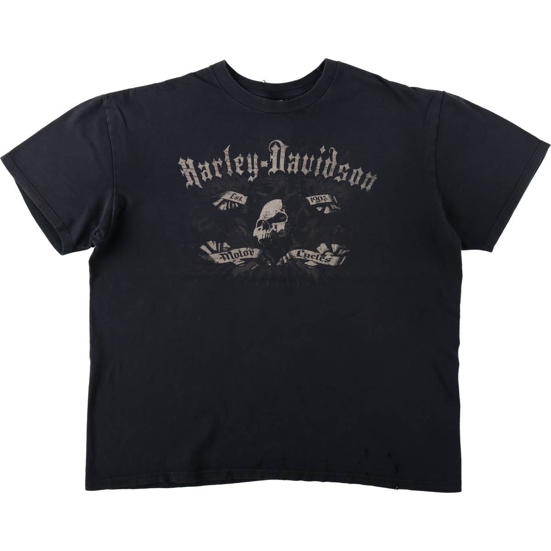 00'S Harley-Davidson Skull Pattern Motorcycle Bike T-shirt Men's XXL cotton black type Vintage Second Hand