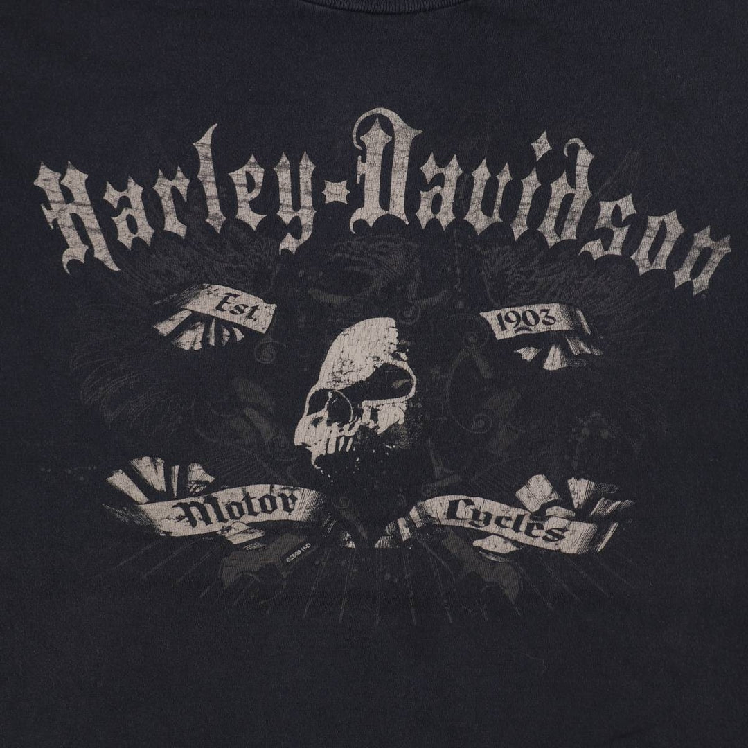 00'S Harley-Davidson Skull Pattern Motorcycle Bike T-shirt Men's XXL cotton black type Vintage Second Hand