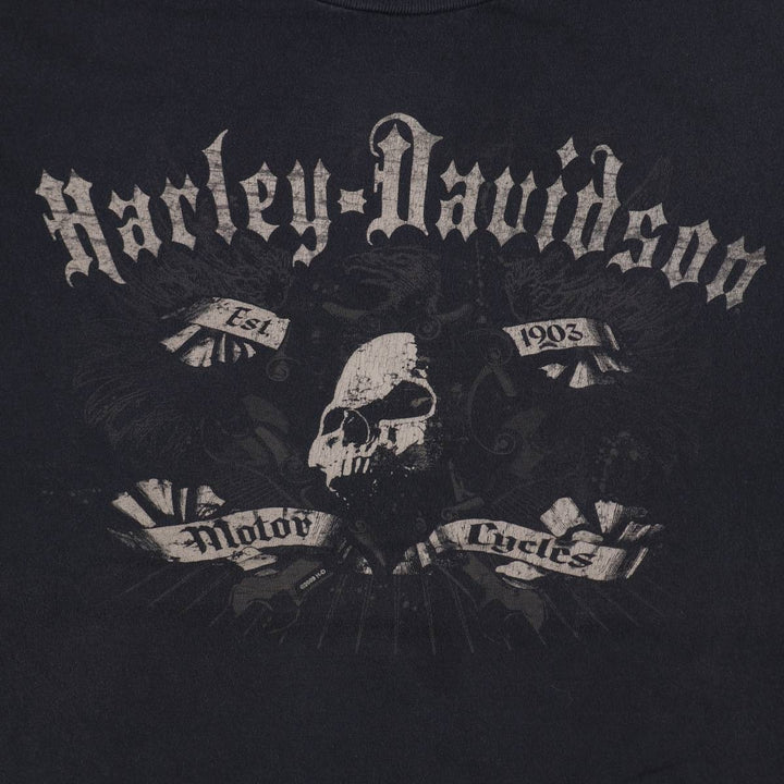 00'S Harley-Davidson Skull Pattern Motorcycle Bike T-shirt Men's XXL cotton black type Vintage Second Hand
