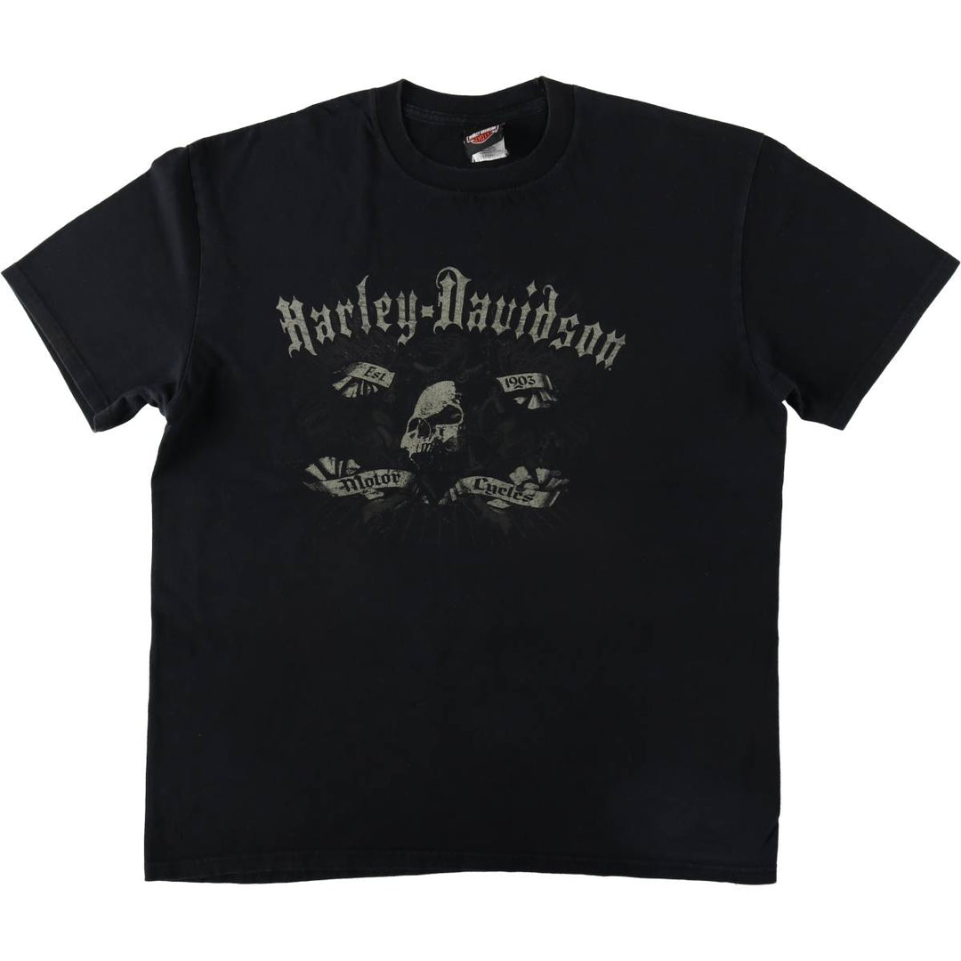 00'S Harley-Davidson Skull Pattern Motorcycle Bike T-shirt Men's XL size cotton black type Vintage Second Hand