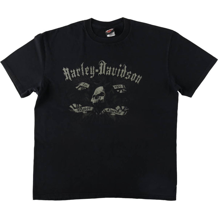 00'S Harley-Davidson Skull Pattern Motorcycle Bike T-shirt Men's XL size cotton black type Vintage Second Hand
