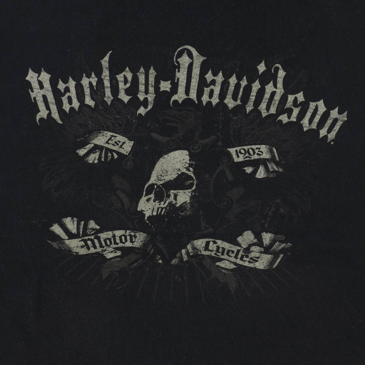 00'S Harley-Davidson Skull Pattern Motorcycle Bike T-shirt Men's XL size cotton black type Vintage Second Hand