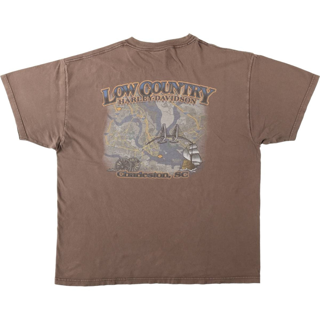 2000'S Harley-Davidson Skull Wing Skull Pattern Motorcycle T-Shirt, Made in USA, Men's XL equivalent. cotton brown type Vintage Second Hand