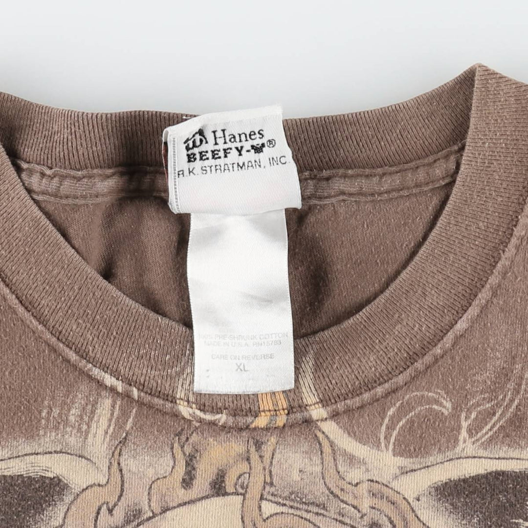 2000'S Harley-Davidson Skull Wing Skull Pattern Motorcycle T-Shirt, Made in USA, Men's XL equivalent. cotton brown type Vintage Second Hand