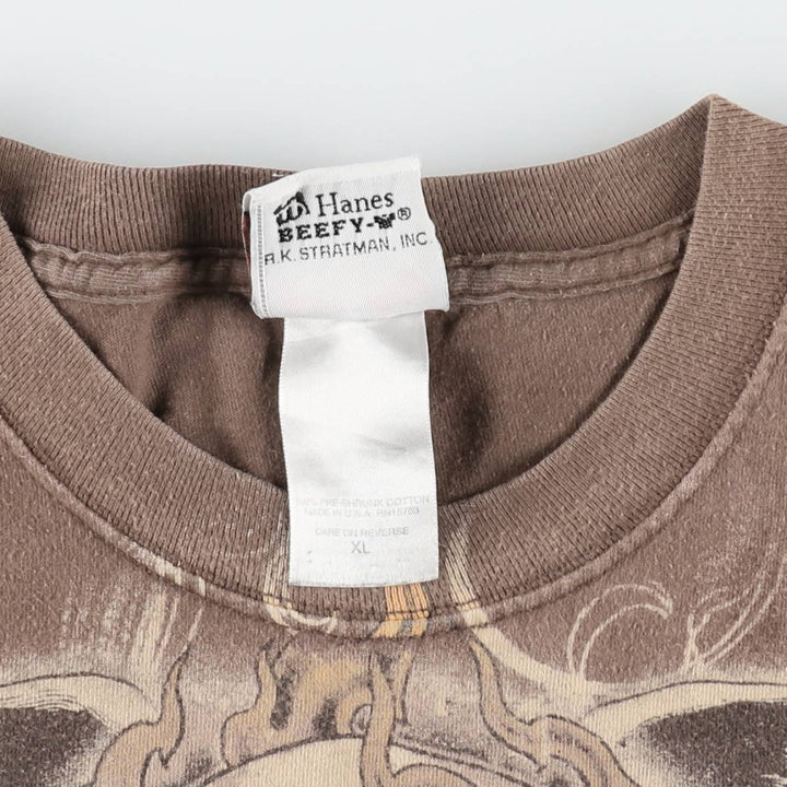 2000'S Harley-Davidson Skull Wing Skull Pattern Motorcycle T-Shirt, Made in USA, Men's XL equivalent. cotton brown type Vintage Second Hand