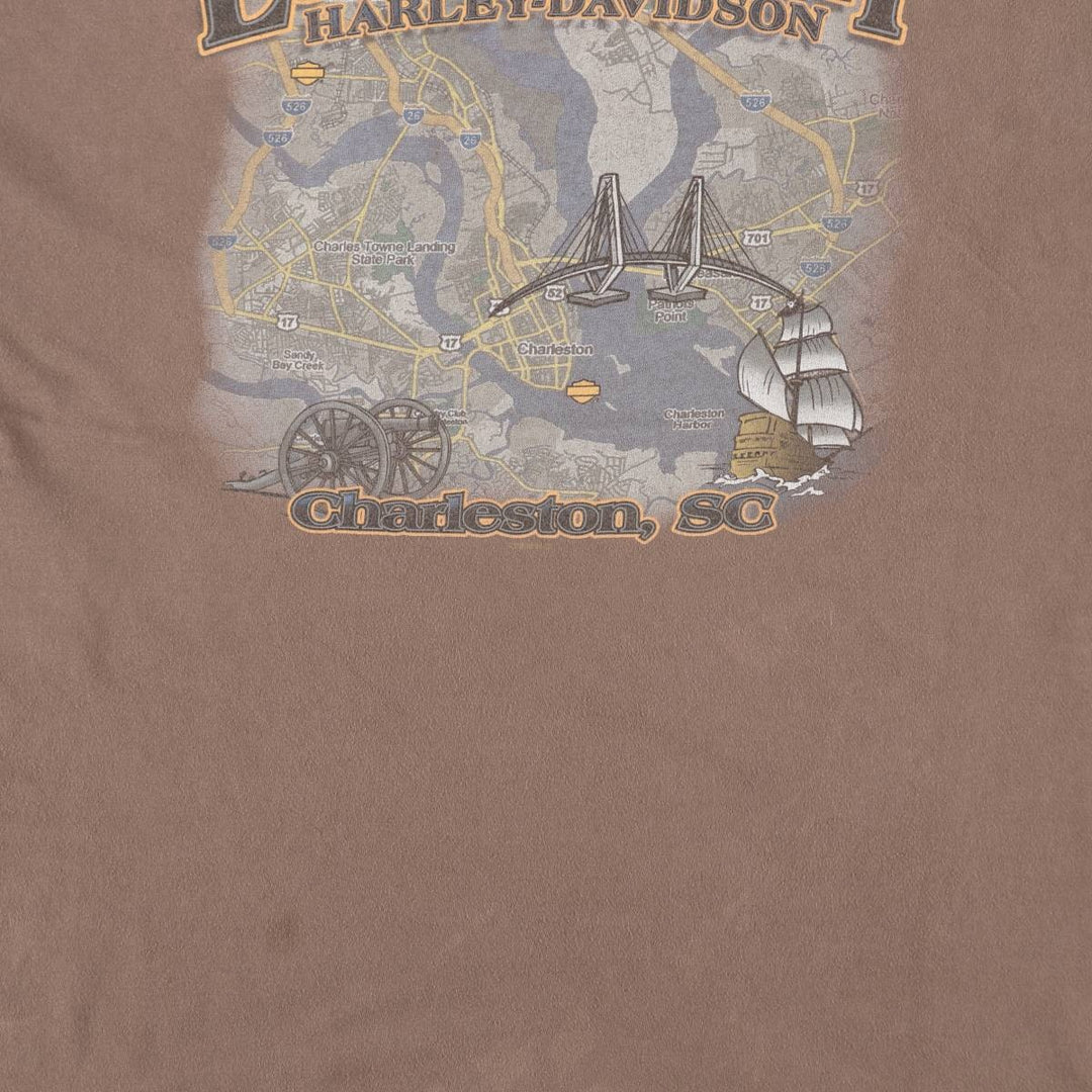 2000'S Harley-Davidson Skull Wing Skull Pattern Motorcycle T-Shirt, Made in USA, Men's XL equivalent. cotton brown type Vintage Second Hand
