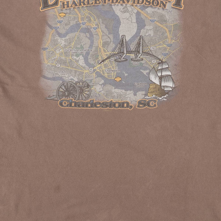 2000'S Harley-Davidson Skull Wing Skull Pattern Motorcycle T-Shirt, Made in USA, Men's XL equivalent. cotton brown type Vintage Second Hand