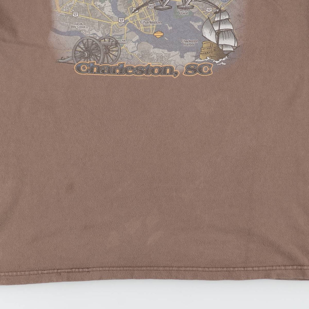 2000'S Harley-Davidson Skull Wing Skull Pattern Motorcycle T-Shirt, Made in USA, Men's XL equivalent. cotton brown type Vintage Second Hand