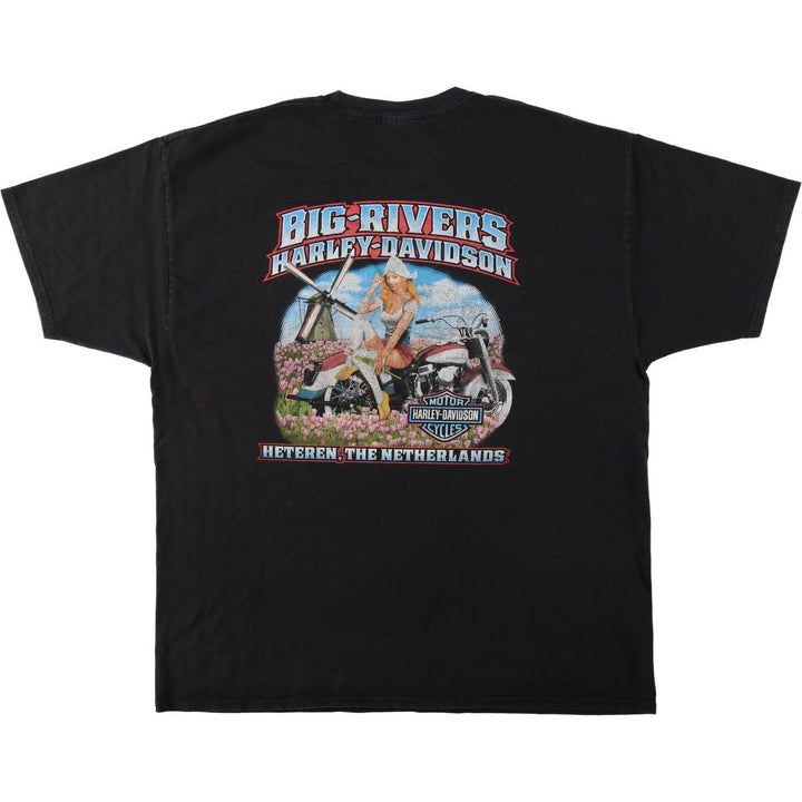 2000'S Harley-Davidson Wing Pin-up Girl Motorcycle T-Shirt, Men's Size XL (approx.) unclear black type Vintage Second Hand