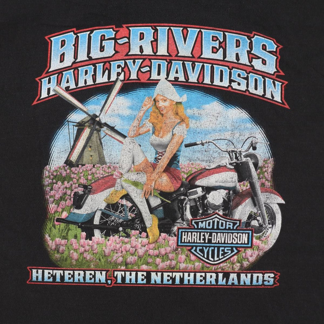 2000'S Harley-Davidson Wing Pin-up Girl Motorcycle T-Shirt, Men's Size XL (approx.) unclear black type Vintage Second Hand