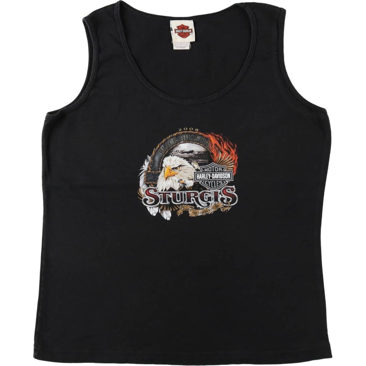 Harley-Davidson Eagle Pattern Fire Pattern Sleeveless Motorcycle T-Shirt, Men's XXL (approx.) cotton black type Vintage Second Hand